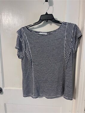Mango Navy and White Striped Short Sleeve Tee
